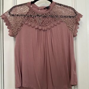 Lace Yoke Pink Top